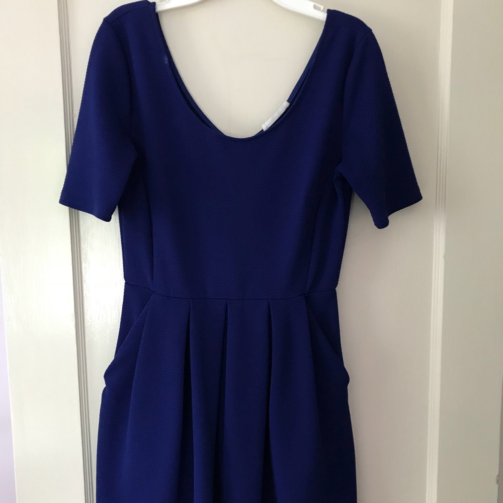 Blue 3/4 Sleeve Skater Dress